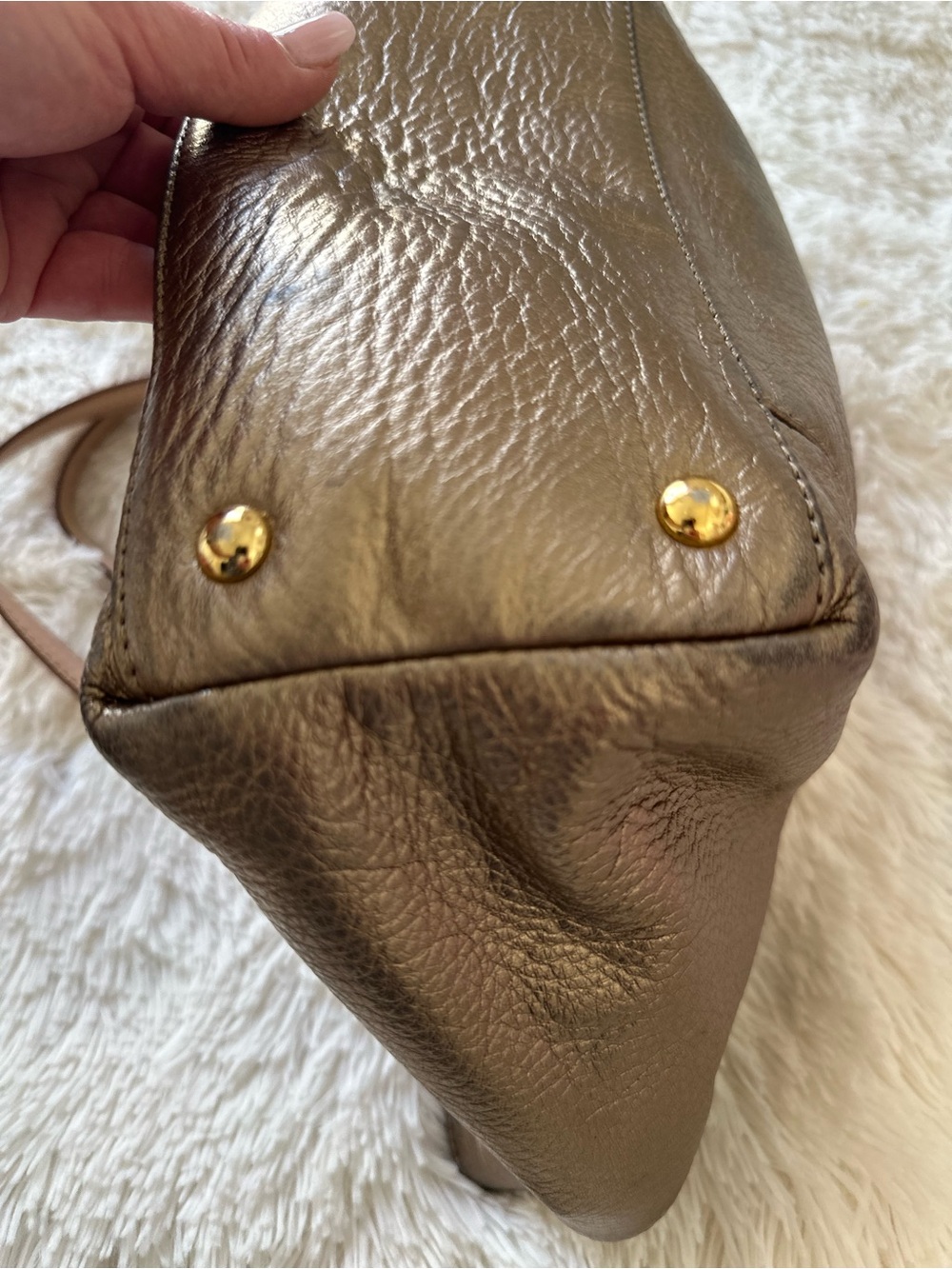 Michael Kors Metallic Bronze Gold Pebbled Leather Tote Bag Shoulder Purse - Picture 13 of 13